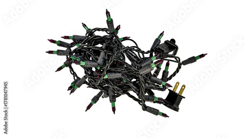 Tangled string of colorful holiday decorative lights