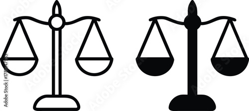 Scales of Justice and Equilibrium Balance Icon Set - Law and Weight Symbol or Vector Silhouette. .eps