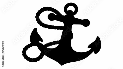 Bold black anchor with rope for nautical themes, maritime designs, and seafaring adventures, perfect for branding and creative projects