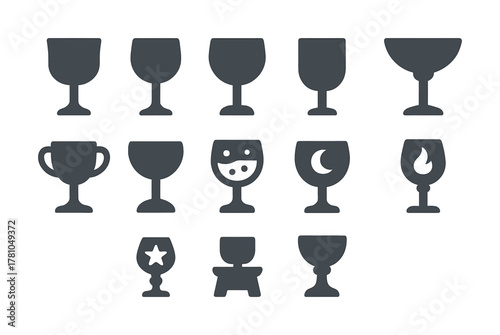 Variety of silhouette wine and trophy glass icons collection