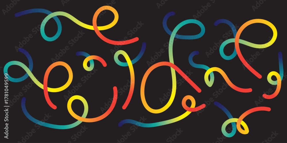 Naklejka premium Abstract Color Line Shape Graphics. Vector Gradient Line Pattern Design. 3D Modern Backgrounds with Rainbow Colored Ribbon Waves.