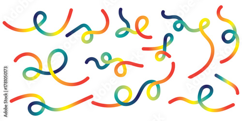 Color Swirl Lines with Rainbow Gradient. Vector Wave Shapes for Celebration, Parties and Carnivals Design. Abstract Ribbon Illustration