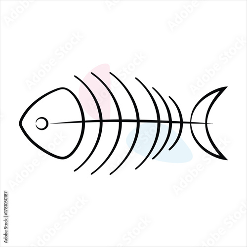 Stylized Fish Skeleton with Pastel Shapes bones dead