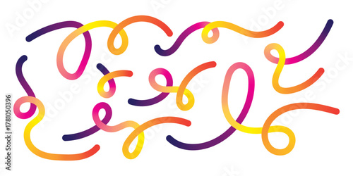 Colorful gradient organic line elements collection - flowing curved shapes in vibrant rainbow colors including pink, blue, yellow, green, purple, orange and cyan for modern abstract design background