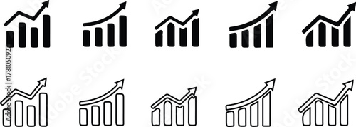 growing graph icon set chart bar arrow vector art sign symbol