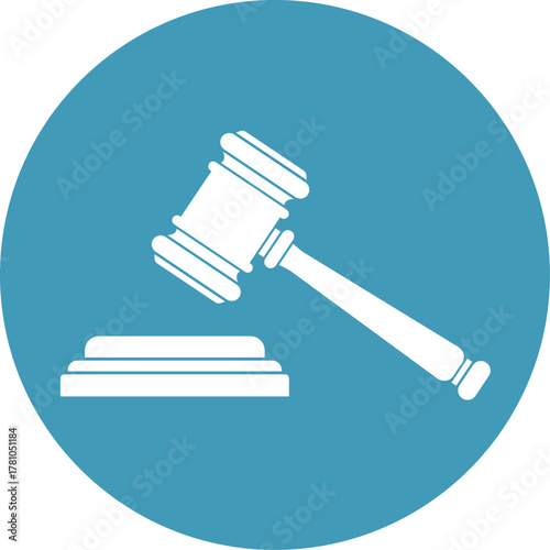 White gavel and sounding block on blue circular background auction justice