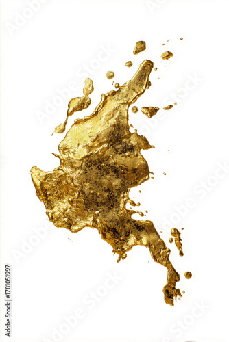 a gold foil paint splash on a white background