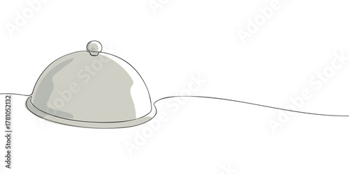 One line drawing of a restaurant cloche isolated on white background. Minimal continuous line illustration of food serving dome for menu, catering, and restaurant design.