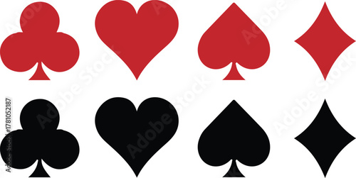 playing cards icons black red color set vector design