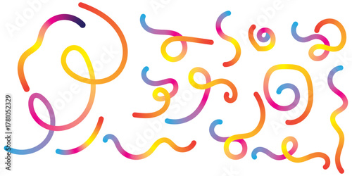 Color Swirl Lines with Rainbow Gradient. Vector Wave Shapes for Celebration, Parties and Carnivals Design. Abstract Ribbon Illustration