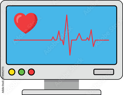 Red heart and electrocardiogram on blue screen of medical monitor heart rate
