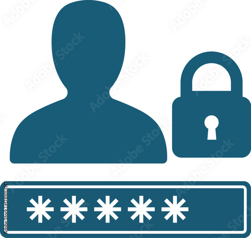 Silhouette of person icon with padlock and password field security login