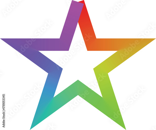 Modern Rainbow Gradient Outline Star Logo Vector: Minimalist Colourful Five-Point Design for Branding and Ratings