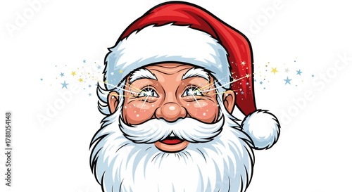 Magical Santa Claus with Sparkly Eyes Spreading Christmas Cheer and Joy, Perfect for Holiday Greetings and Festive Designs