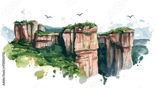 Chapada dos Veadeiros National Park. Chapada dos Veadeiros National Park hand drawn watercolor illustration