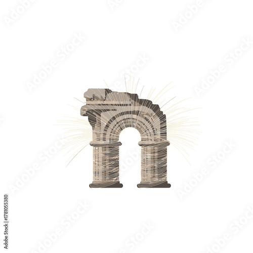Ancient Stone Archway Ruins with Detailed Carvings and Weathered Texture.