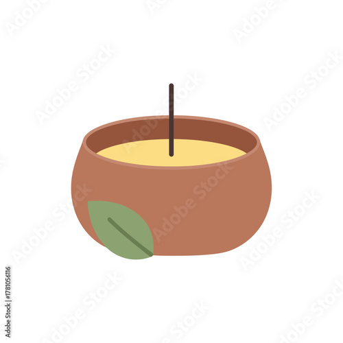 Aromatic Candle with Leaf Accent for Relaxation and Ambiance.