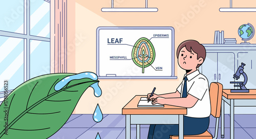 Animated Student Studying Leaf Anatomy In A Science Classroom