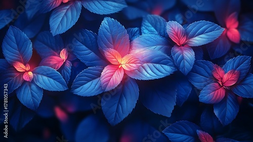 Vibrant blue and red leaves