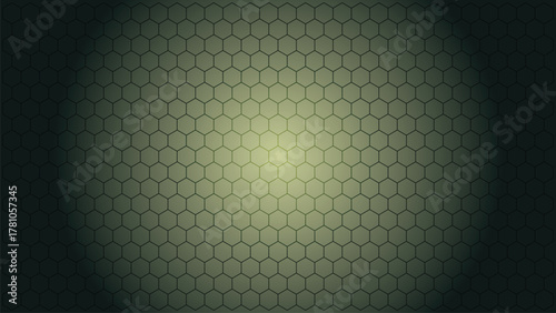 Abstract Hexagonal Pattern with Dark Olive Green Tones and Soft Central Glow Background