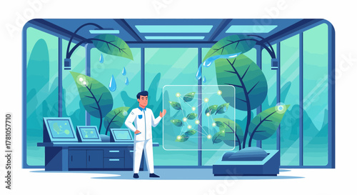 Modern Agricultural Research Facility, Scientist In Greenhouse Analysis