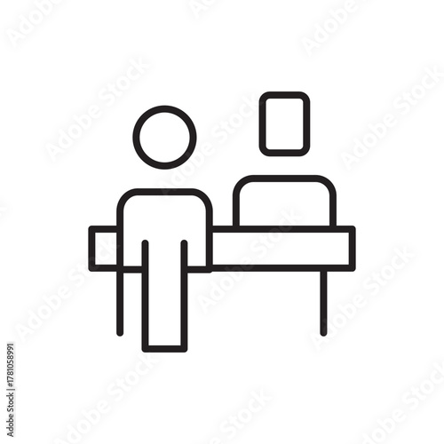 Outlined person at counter facing another person behind the counter