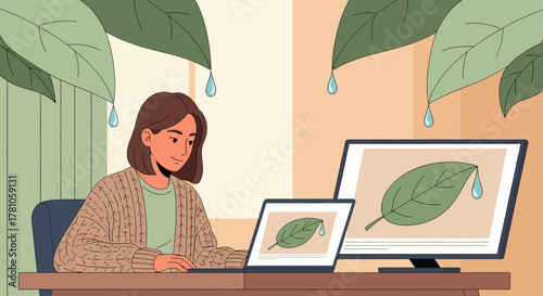 Woman Working On Green Initiative Projects At Her Home Office