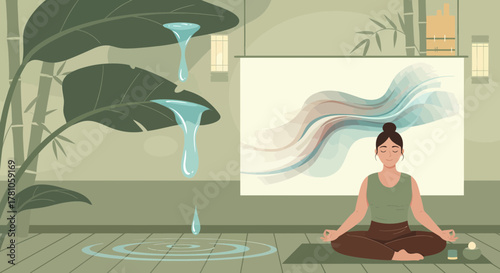 Zen Serenity Meditating Woman In a Relaxing Oasis Surrounded By Nature