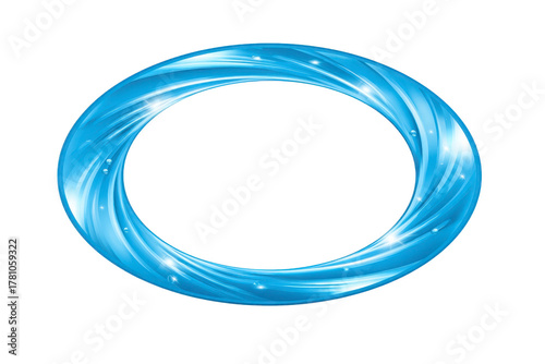Blue glowing circular frame, swirling light ring with sparkling effect, abstract design element for decoration, futuristic and dynamic, isolated on transparent background