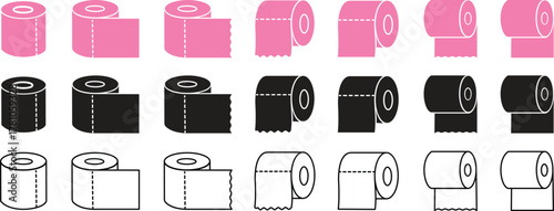 Roll tissue paper icon set. Toilet paper roll icons with different tear styles isolated on transparent background. Vector illustration design.