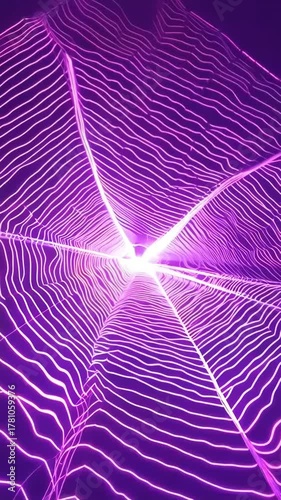 Dynamic glowing lines of blue and purple neon waves smoothly shifting creating futuristic abstract background with flowing digital energy effect