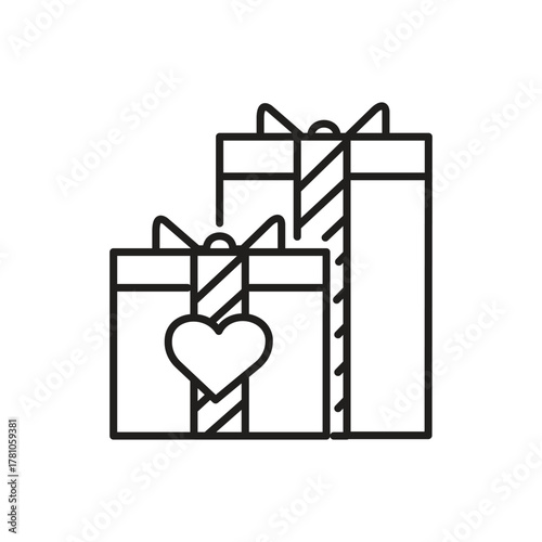 Two gift boxes one taller with ribbons One has a heart