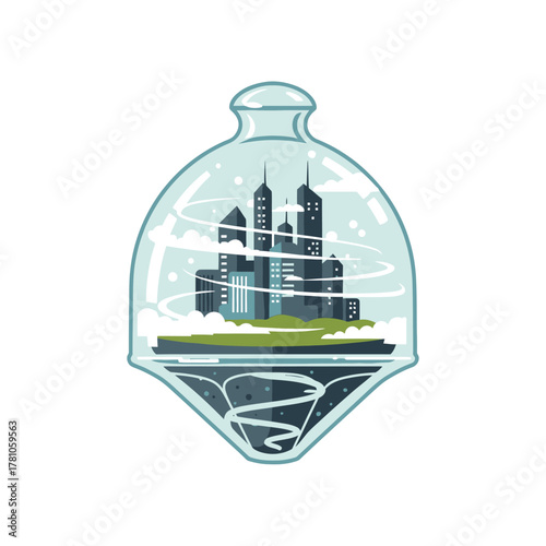 Cityscape in a Glass Dome - Modern Metropolis Encapsulated.