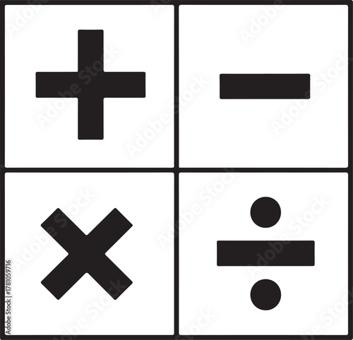 Black mathematical symbols plus minus multiplication division on white mathematics