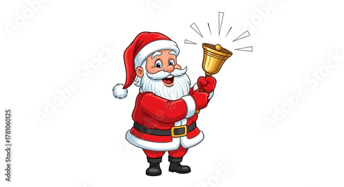 Festive Santa Claus ringing a shiny bell to celebrate the joyous holiday season and bring Christmas cheer to everyone around the world