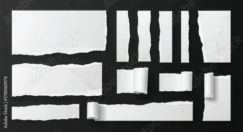 Torn paper edges on black background for dynamic designs and creative projects