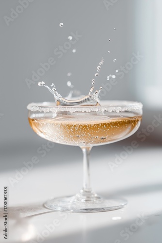 Refreshing champagne cocktail splashing creating dynamic bubbles