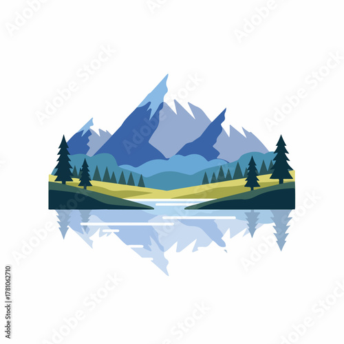 Vibrant mountain landscape with tranquil lake and forest reflect