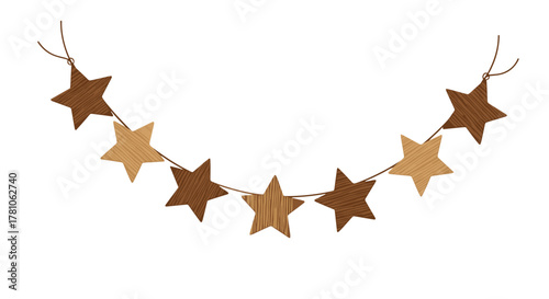 Wooden star garland in neutral colors for festive decoration  