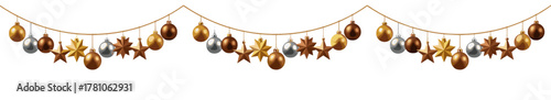 Festive garland with golden and silver decorations for celebrations  