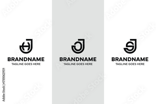 Letters JH JO JS Monoline Logo Set, for any business with JH HJ JO OJ JS SJ initials