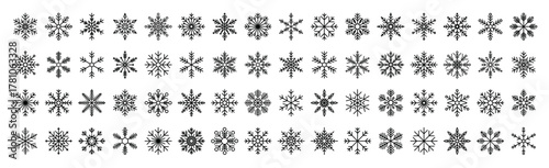 Christmas snowflake vector icon set for winter, christmas, and holiday design decorations and backgrounds.
