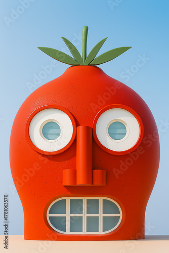 A residential building shaped like a tomato face