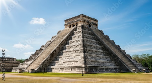 Majestic el castillo pyramid at chichen itza under clear blue sky