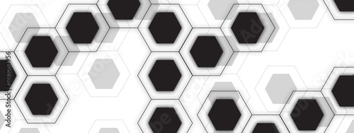Abstract Monochrome Hexagonal Geometric Pattern with Black, White, and Gray Hexagon Pattern. Symmetrical Honeycomb Structure with Technology Themes, Futuristic Layouts, Design Projects