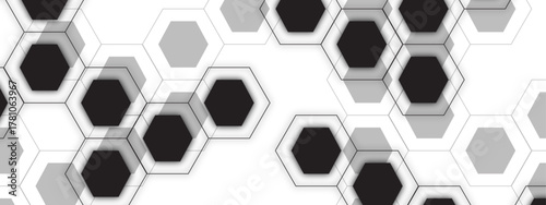 Abstract Monochrome Hexagonal Geometric Pattern with Black, White, and Gray Hexagon Pattern. Symmetrical Honeycomb Structure with Technology Themes, Futuristic Layouts, Design Projects