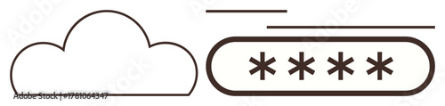 Cloud outline paired with a password bar featuring asterisk symbols highlights secure data storage. Ideal for privacy, encryption, cloud computing, cybersecurity, secure access, data protection