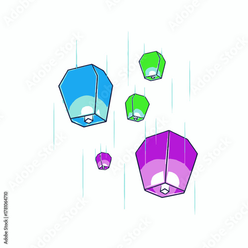 Colorful Sky Lanterns Floating in the Air, Celebration and Festivities.