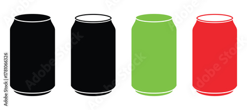 Can vector icons set featuring full, empty, and crushed designs.