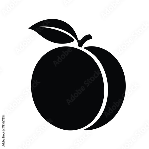 Peach Fruit Silhouette Vector Illustration Ripe Juicy Natural Healthy Vegetarian Diet Isolated Flat Design